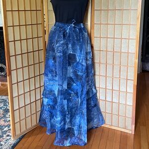 Ashley Stewart Denim Print Sheer Midi Skirt 18/20 Plus Size Cargo Pocket Boho